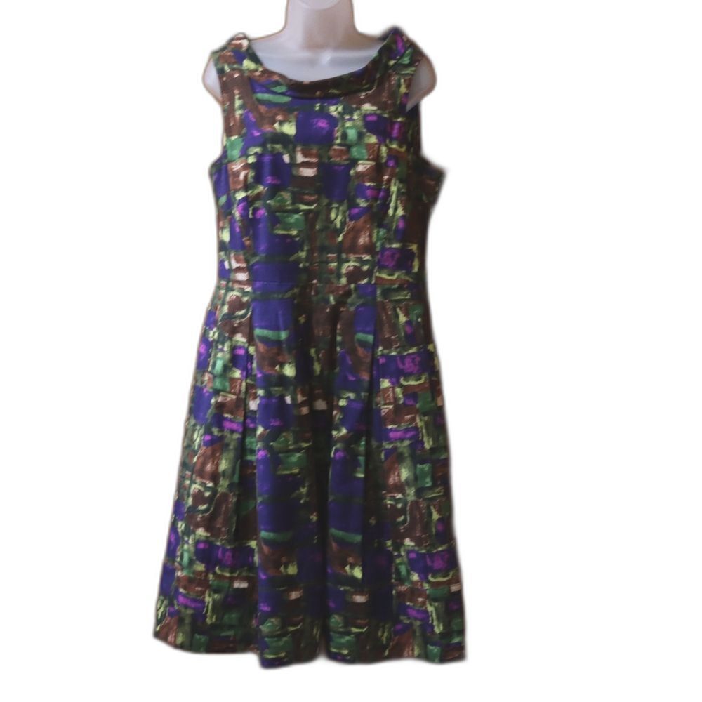 Lavia Colorful Abstract Fit n Flare Mini Dress Large